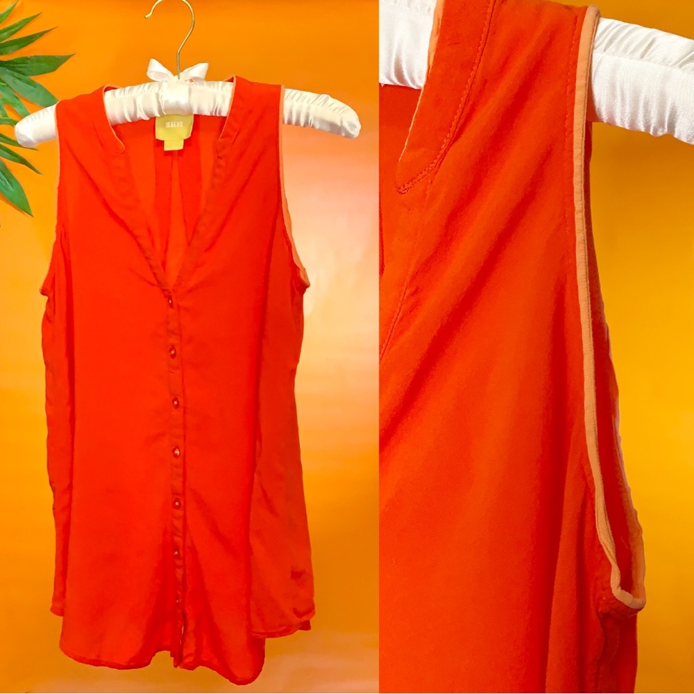 Maeve by Anthropologie Orange-Red Sleeveless Button Down Blouse